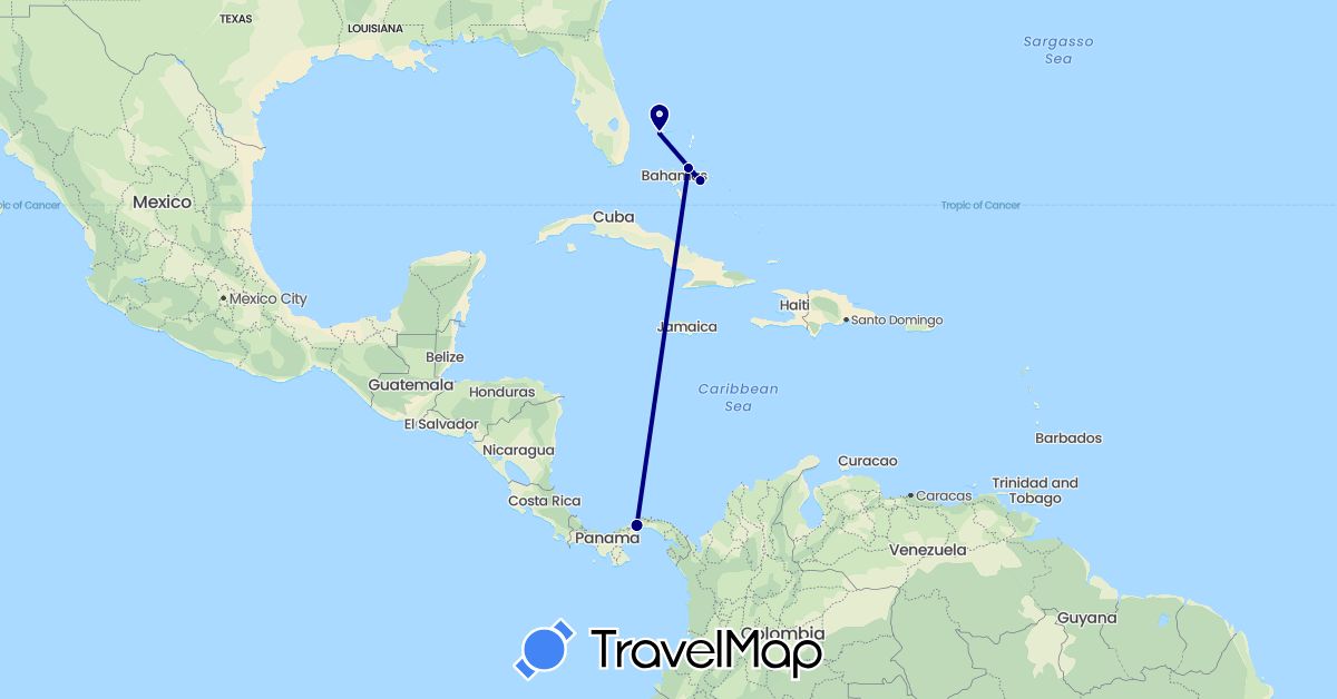 TravelMap itinerary: driving in Bahamas, Panama (North America)